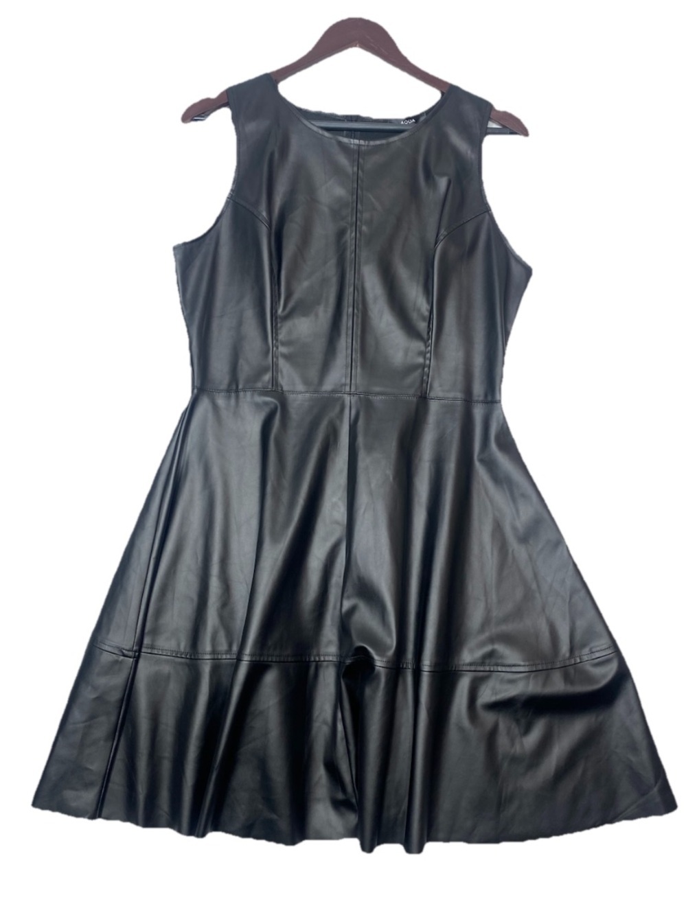 Aqua Sleeveless Black Faux Leather A-Line Dress Women’s Size XL